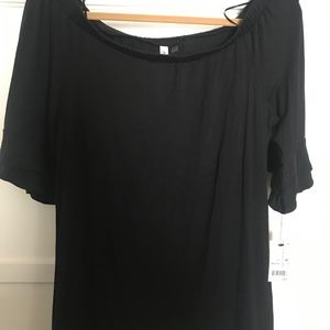 Off-Shoulder Knit Blouse Ruffle Sleeve Tunic Top